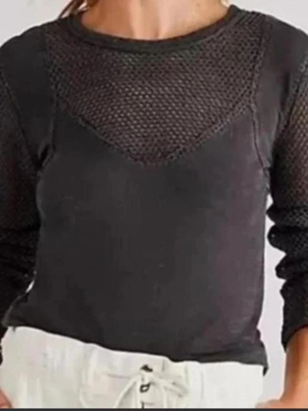Free People Charcoal Gray Black Mesh Long Sleeve Top Size XS